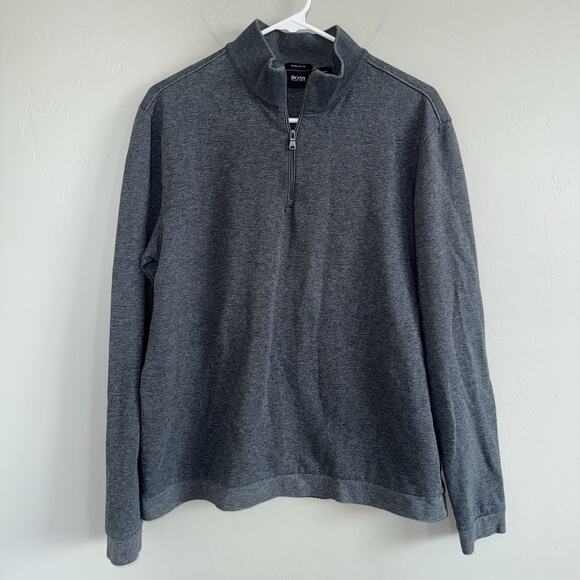 Hugo Boss Dark Gray Cotton 1/4 Zip Sweater Pullover Mens Sz L SEE MEASUREMENTS - Picture 1 of 10